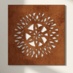 Panel dekoracyjny ażurowy Helios Corten z metalu, słoneczny wzór w wykończeniu corten