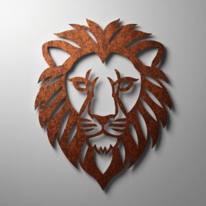 Metalowa dekoracja ścienna Lew Królewski – ozdoba w kształcie lwa, symbol siły i elegancji.