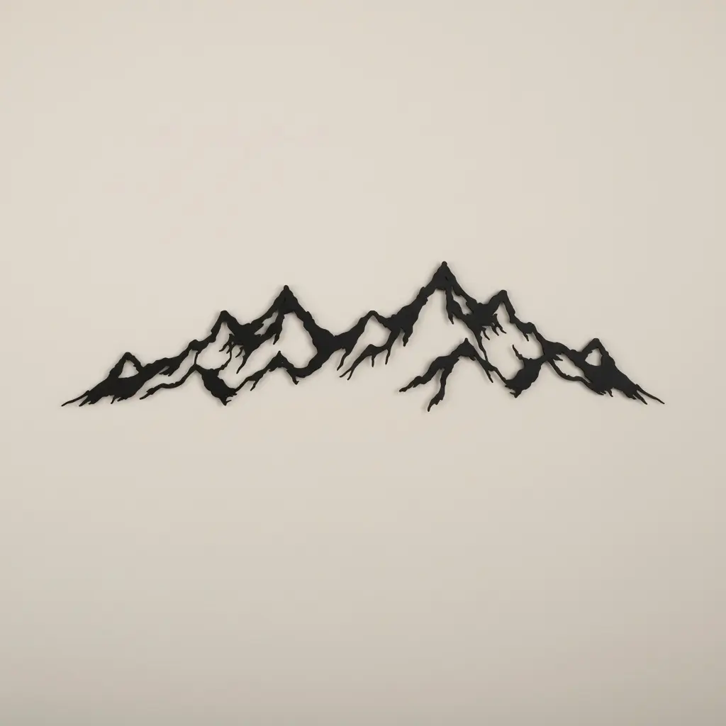 Panel dekoracyjny z metalu w kształcie górskich szczytów, malowany proszkowo na czarno.