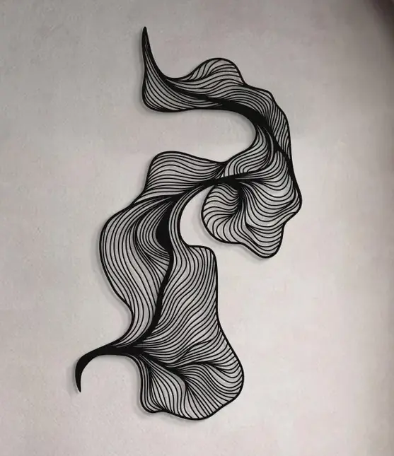 Dekoracja Metalowa Abstrakcyjna Fala – nowoczesna ścienna ozdoba ze stali malowanej proszkowo lub cortenu.