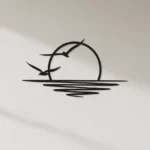 Panel metalowy Zachód Słońca – dekoracja ścienna z motywem słońca i ptaków, czarna stal malowana proszkowo