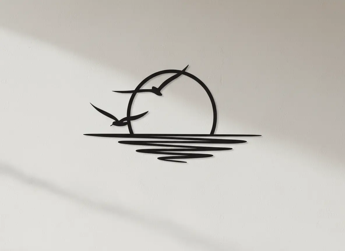 Panel metalowy Zachód Słońca – dekoracja ścienna z motywem słońca i ptaków, czarna stal malowana proszkowo