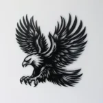 Dekoracja ścienna metalowa Hunting Eagle – czarna, przedstawiająca orła w locie z rozpostartymi skrzydłami i wysuniętymi szponami.