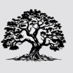 Dekoracja metalowa Drzewo Życia – laserowo wycinana, czarna ozdoba ścienna.