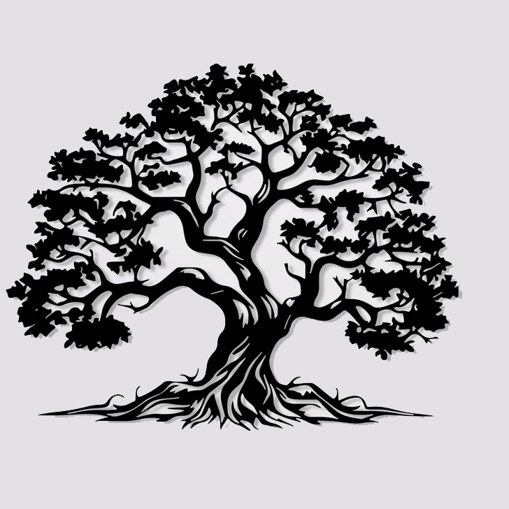 Dekoracja metalowa Drzewo Życia – laserowo wycinana, czarna ozdoba ścienna.