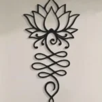 Dekoracja metalowa w kształcie kwiatu lotosu z ornamentem, czarna ozdoba ścienna wycinana laserowo