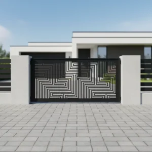 Panel ogrodzeniowy metalowy Labirynt – czarny, geometryczny wzór laserowy