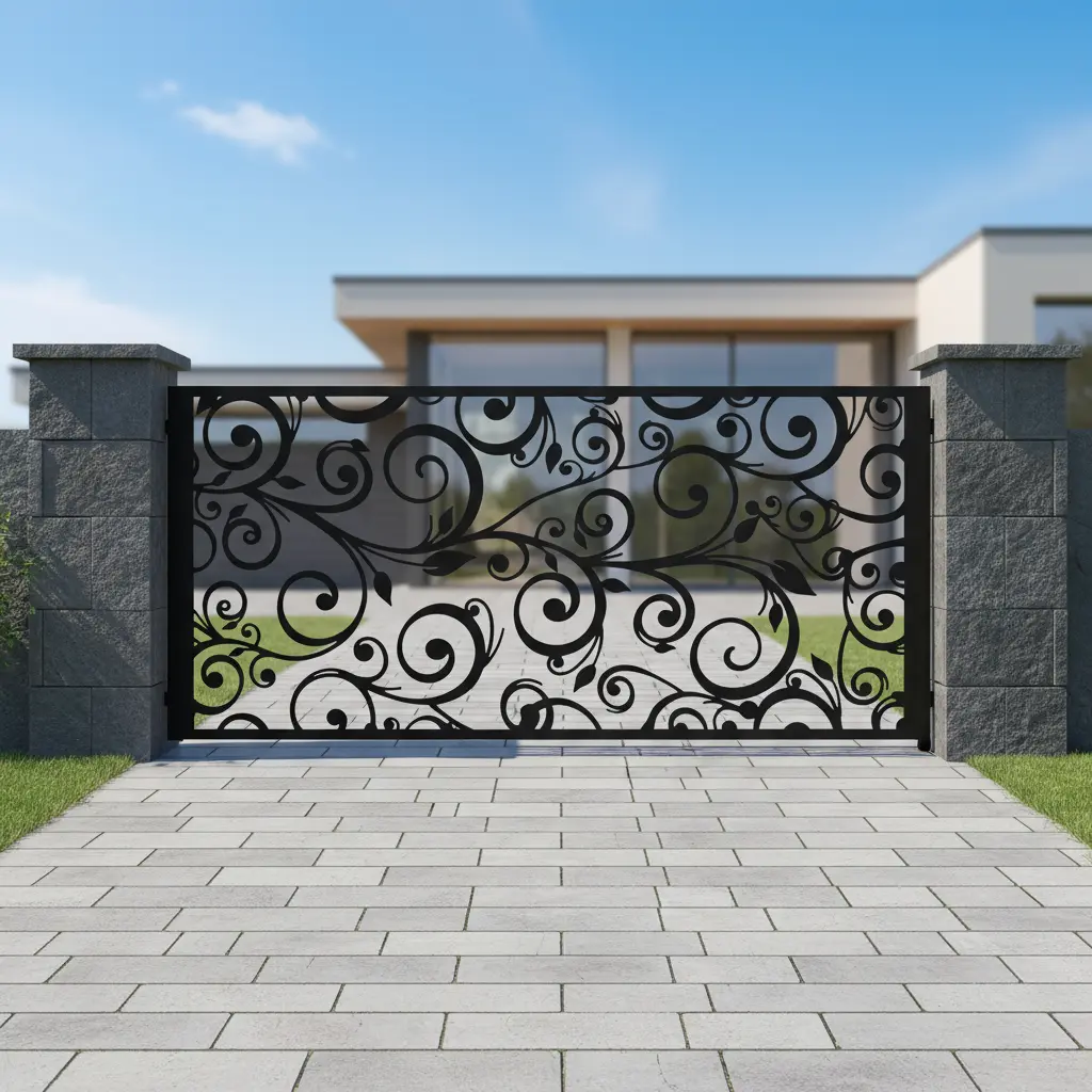 Panel ogrodzeniowy metalowy „Winorośl” – dekoracyjny wzór z ornamentami i spiralami.