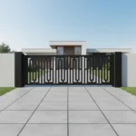 Czarny panel ogrodzeniowy metalowy z geometrycznym wzorem labiryntu, model Labirynt Klasyczny.