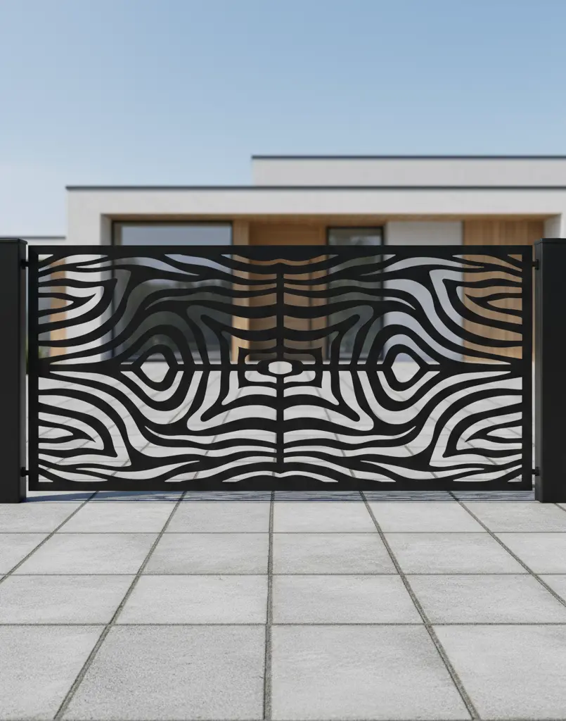 Panel ogrodzeniowy metalowy Zebra – czarny wzór inspirowany paskami zebry