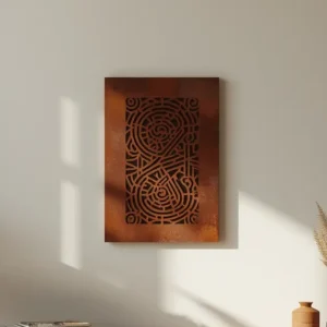 Panel dekoracyjny metalowy Celtic Maze – cortenowy, z geometryczno-ornamentalnym wzorem przypominającym labirynt celtycki.