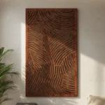 Panel dekoracyjny metalowy Fingerprint – cortenowy, z ażurowym wzorem przypominającym linie odcisku palca.