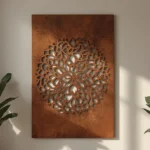 Panel dekoracyjny metalowy Lotus Mandala – ażurowa ozdoba ścienna ze stali corten w kształcie mandali