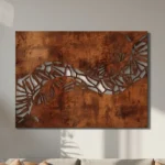 Panel dekoracyjny metalowy Rusty River – cortenowy, z geometrycznym wzorem przypominającym wijącą się rzekę.