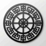 Metalowa dekoracja ścienna Rune Circle A – geometryczny wzór runiczny w kole