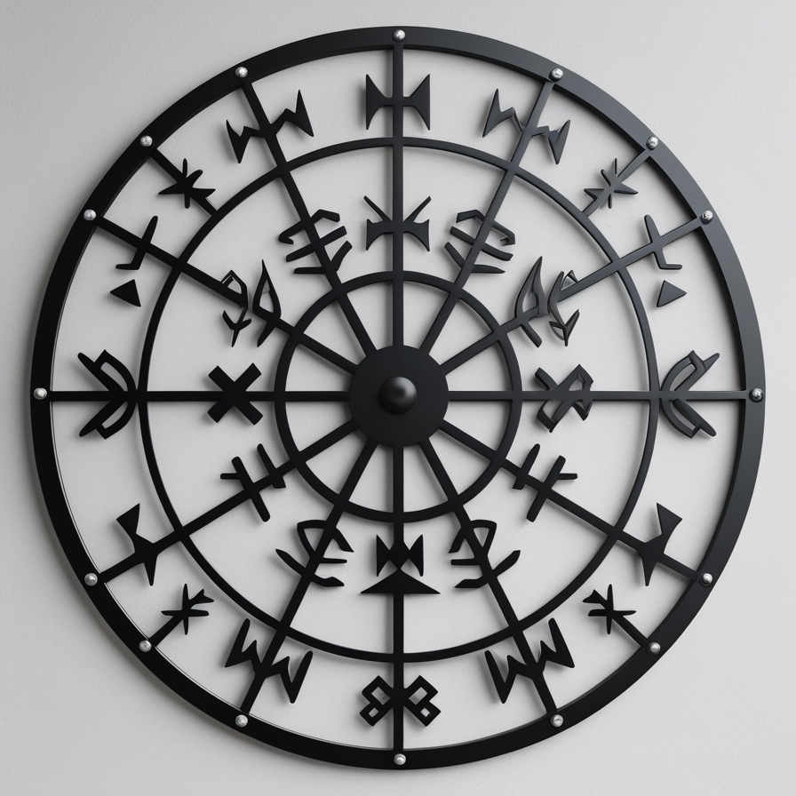 Metalowa dekoracja ścienna Rune Circle C – nordycki krąg z symbolami