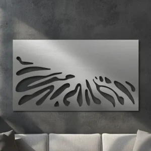 Panel dekoracyjny metalowy Fluid Motion – stalowy, z dynamicznym, ażurowym wzorem inspirowanym płynącymi liniami.
