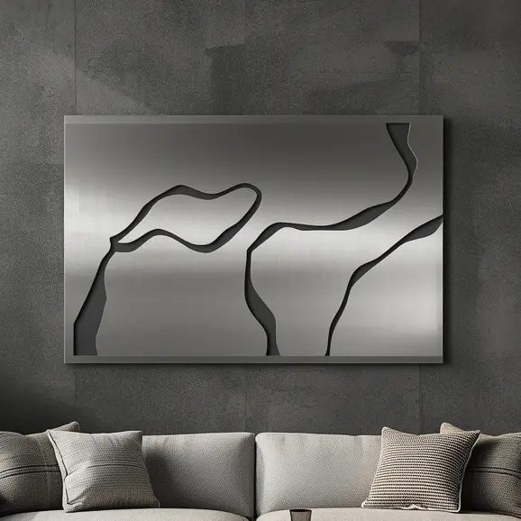 Panel dekoracyjny metalowy River Steel z nowoczesnym wzorem płynących linii inspirowanych korytem rzeki.