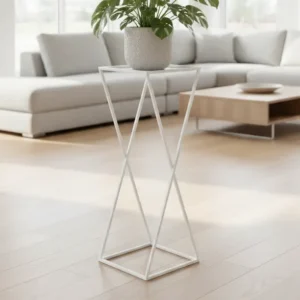 Stojak Metalowy na Kwiaty Minimal Biały – elegancki, geometryczny kwietnik w kolorze białym, idealny do nowoczesnych wnętrz.