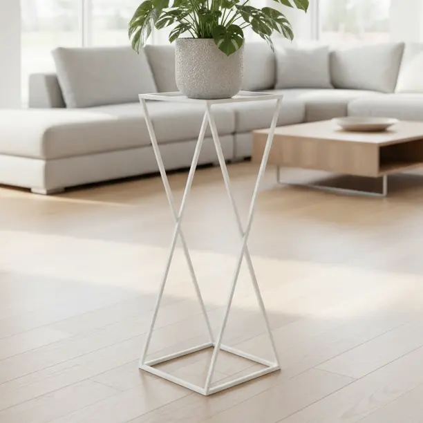 Stojak Metalowy na Kwiaty Minimal Biały – elegancki, geometryczny kwietnik w kolorze białym, idealny do nowoczesnych wnętrz.