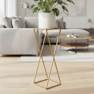 Stojak metalowy na kwiaty Minimal Złoty – nowoczesny, geometryczny stojak w kolorze złotym do salonu.