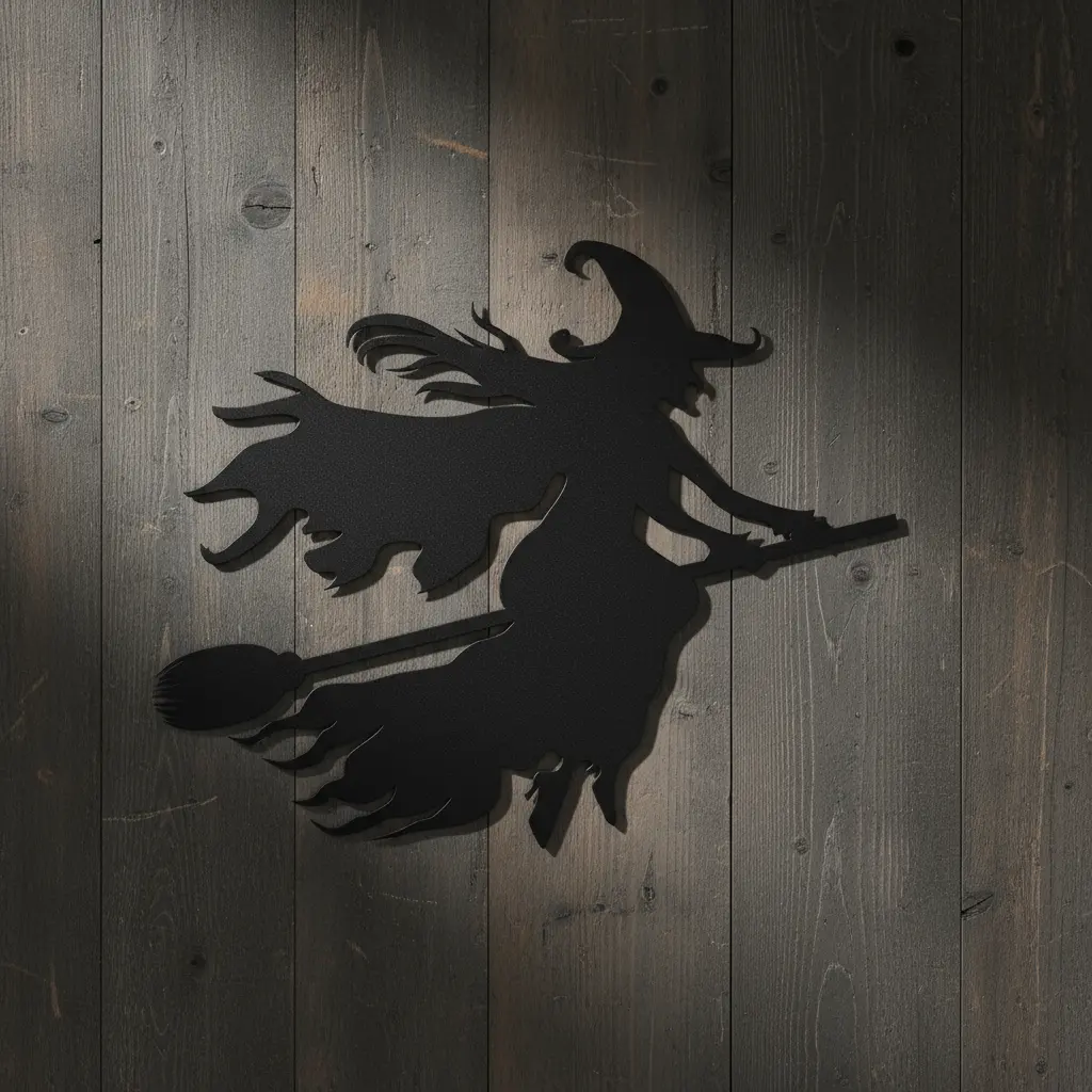 Metalowa dekoracja czarownica lecąca na miotle – ozdoba na Halloween