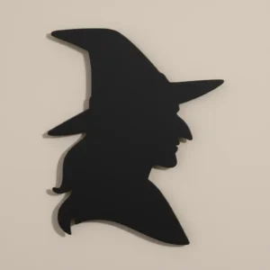 Metalowy profil czarownicy w kapeluszu – dekoracja na Halloween