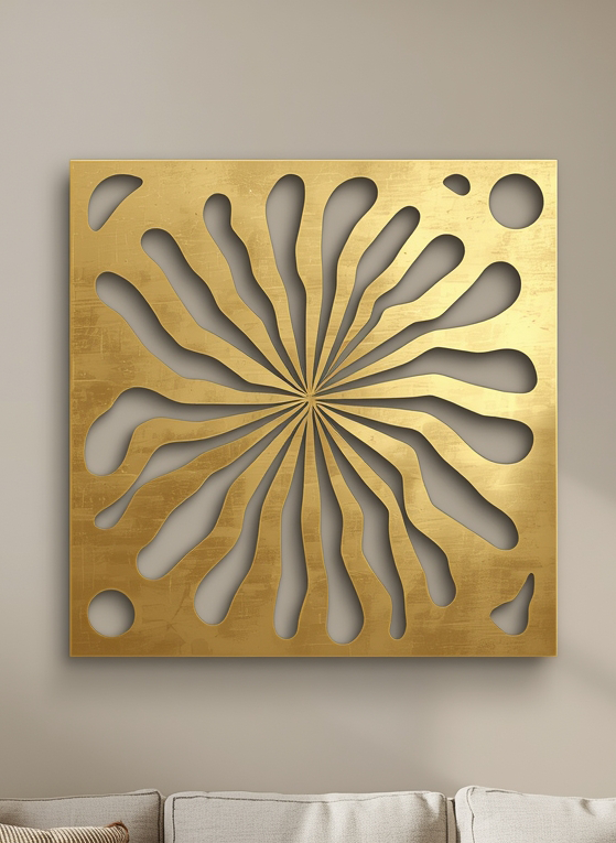 Panel dekoracyjny ażurowy Złoty Promień z metalu, wzór promieniście rozchodzących się linii, złoty