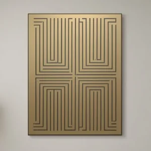 Metalowy panel dekoracyjny Art Deco Lines ze złotymi geometrycznymi liniami na tle w stylu glamour.