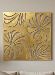 Panel dekoracyjny ażurowy Flora Lux z metalu, wzór kwiatów w złotym wykończeniu