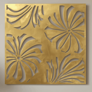 Panel dekoracyjny ażurowy Flora Lux z metalu, wzór kwiatów w złotym wykończeniu