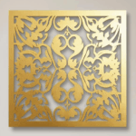 Panel dekoracyjny ażurowy Złota Arabeska z metalu, klasyczny ornament kwiatowo-roślinny w złotym wykończeniu