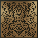 Panel dekoracyjny ażurowy Orientalna Symetria z metalu, złoty ornament o bogatym orientalnym wzorze