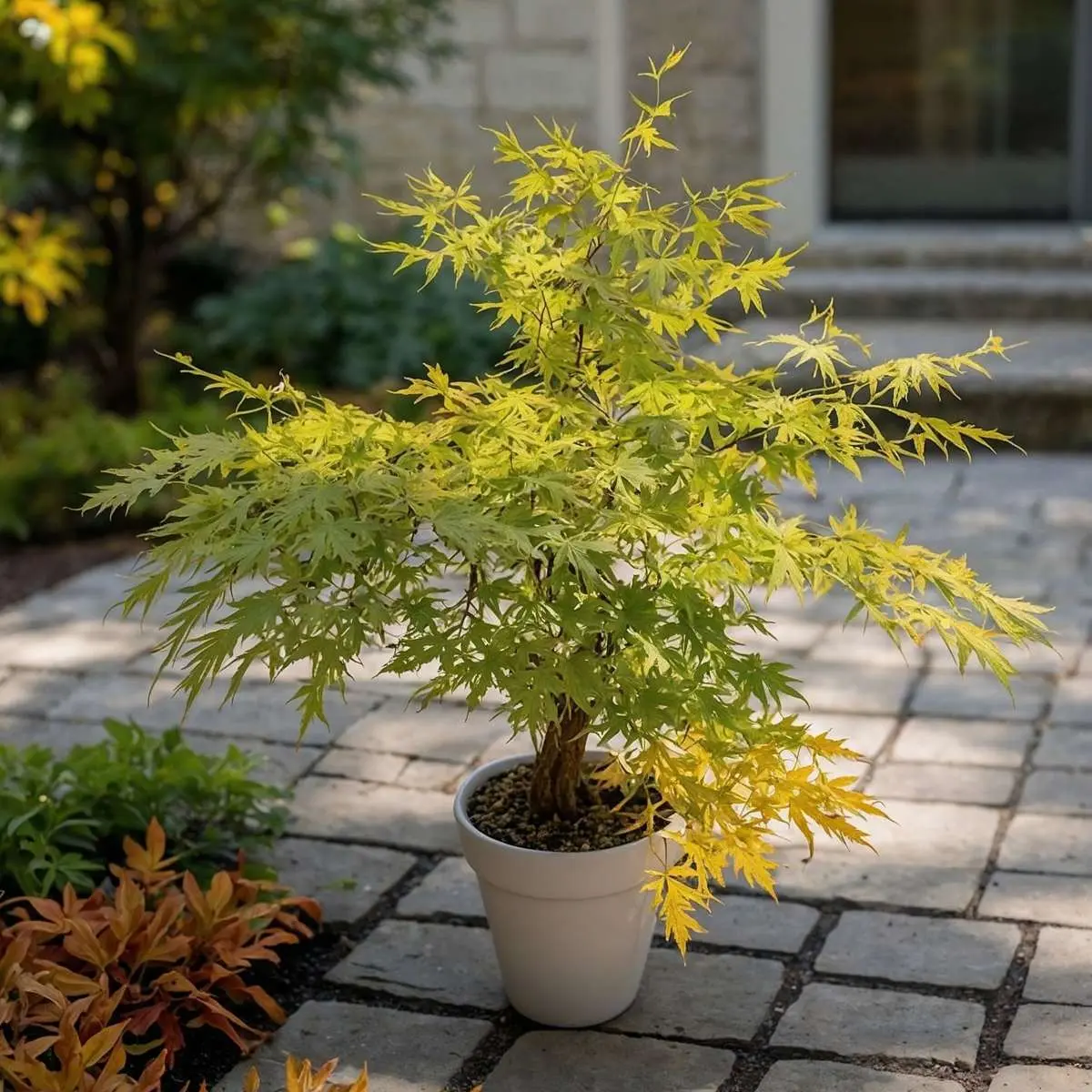 Acer palmatum ‘Orange Dream’ – złocisto-pomarańczowa wiosną.
