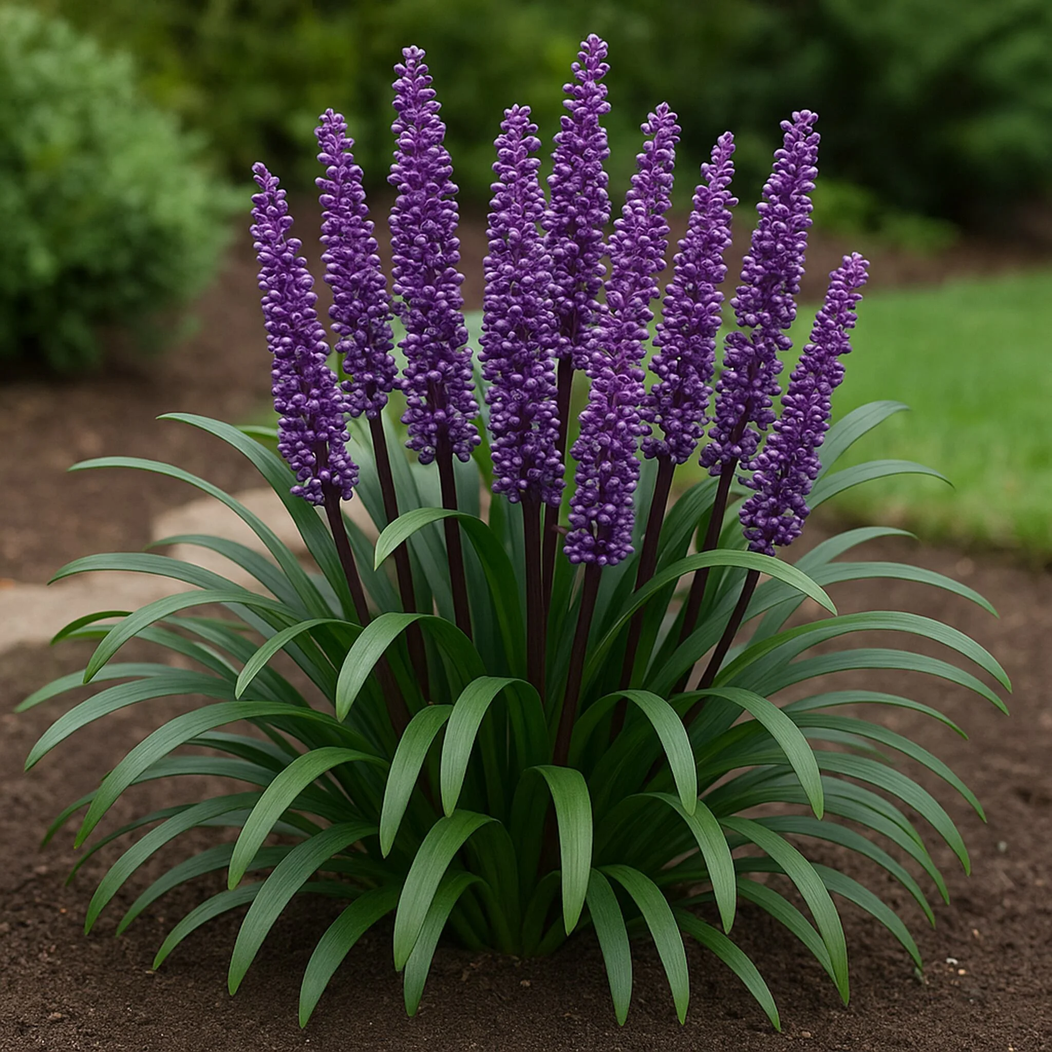 Liriope szafirkowata – w Polsce granicznie mrozoodporna, w donicach często przemarza.