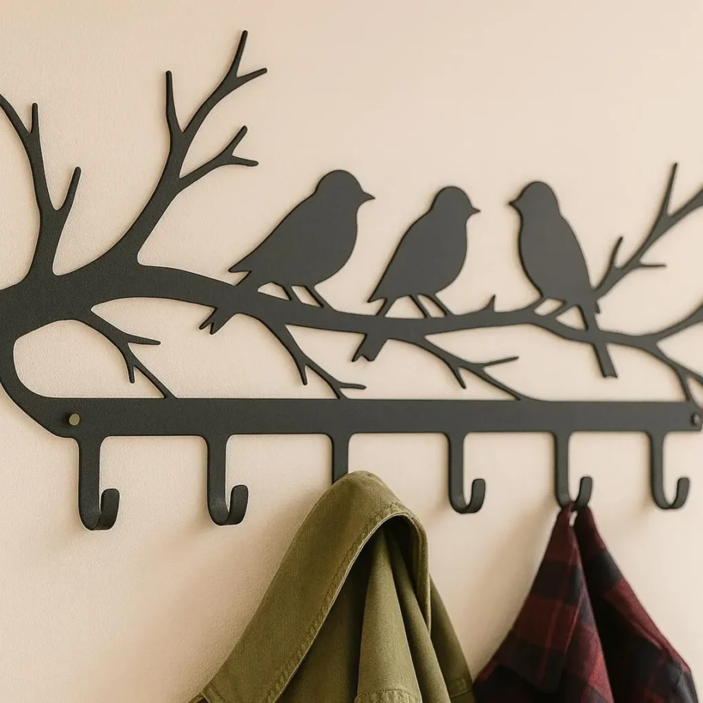 Metalowy wieszak ścienny Ptaki na Gałęzi – dekoracyjny wieszak do przedpokoju