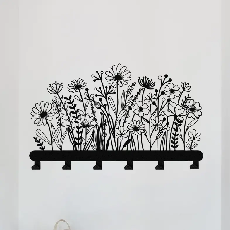 Metalowy wieszak ścienny Kwiatowa Kompozycja z motywem polnych kwiatów