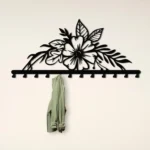 Metalowy wieszak ścienny Kwiatowa Dekoracja z dużym kwiatem i liśćmi