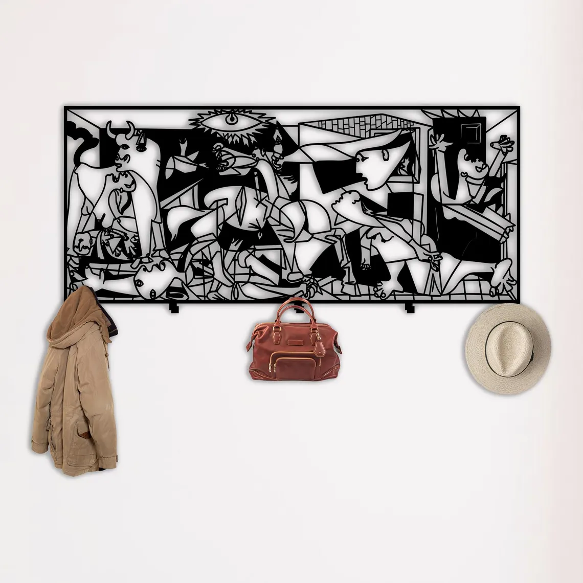 Metalowy wieszak ścienny Picasso Style z artystycznym abstrakcyjnym motywem