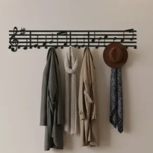 Metalowy wieszak ścienny Nuty Muzyczne z motywem pięciolinii i nut