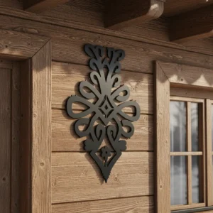 metalowa dekoracja ścienna w kształcie tradycyjnej parzenicy, czarna stal wycinana laserowo, styl góralski