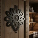 metalowa dekoracja ścienna przedstawiająca parzenicę w stylu góralskim, czarna stal wycinana laserowo