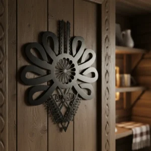 metalowa dekoracja ścienna przedstawiająca parzenicę w stylu góralskim, czarna stal wycinana laserowo