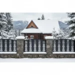 metalowy panel ogrodzeniowy z bogato zdobionym wzorem parzenicy, czarny panel w stylu podhalańskim