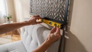 Jak powiesić metalową dekorację ścienną nad kanapą – montaż na dystansach bez uszkadzania ściany