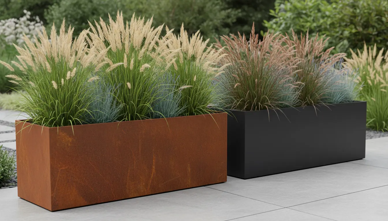Porównanie donic metalowych corten i grafitowych donic stalowych w ogrodzie