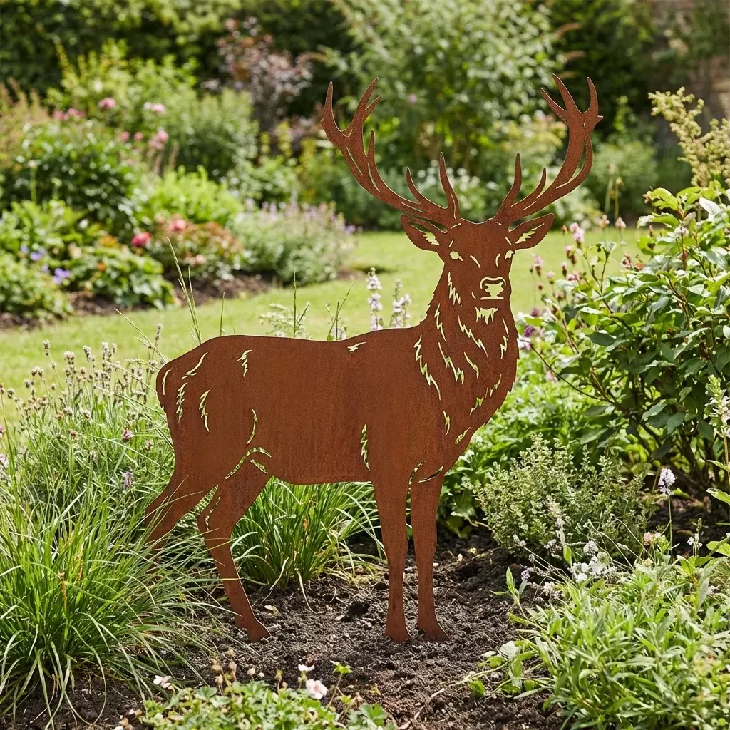 Dekoracja ogrodowa jeleń do wbicia w ziemię Jeleń Królewski – metalowa sylwetka jelenia z porożem