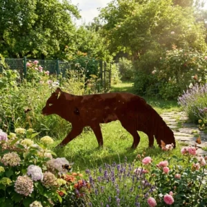 Dekoracja ogrodowa lis do wbicia w ziemię Leśny Lis – metalowa sylwetka lisa w ogrodzie