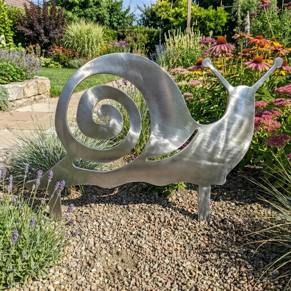 Dekoracja ogrodowa ślimak do wbicia w ziemię Spiralny Ślimak Ogrodowy – metalowy ślimak ze spiralną muszlą