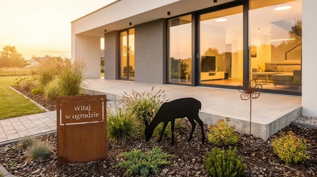 Dekoracje ogrodowe do wbicia przy tarasie i domu – metalowe ozdoby przy wejściu, rabacie i ścieżce